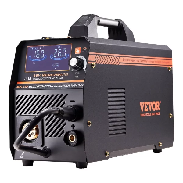 Zváračka MIG, zváračka 160A, synergický zvárací stroj MIG, 4-v-1 plynová/MIG/MMA/Lift TIG multiprocesná zváračka s invertorovou technológiou IGBT a LCD displejom – Obrázok 2