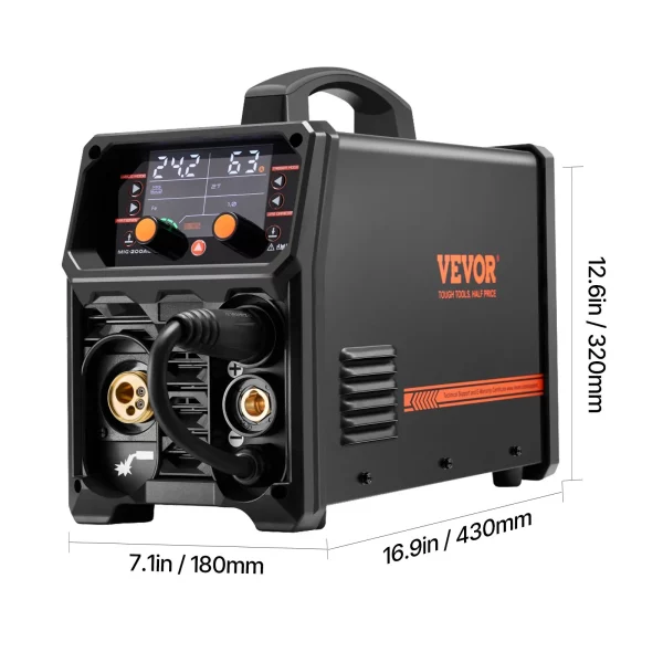 Zváračka Pro MIG, 200 Amp Pluse MIG, 5-v-1 Synergy zváračka MIG Pluse, bezplynové MIG, plynové MIG, MMA a Lift TIG, s invertorovou technológiou IGBT a LCD displejom. – Obrázok 5