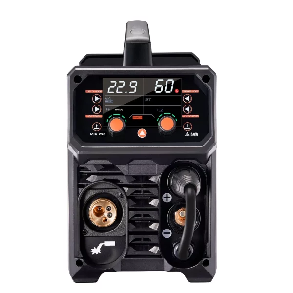 Zváračka Pro MIG, 250 Amp Pluse MIG, 5-v-1 Synergy zváračka Bezplynový MIG, plynový MIG, MMA, Lift TIG, MIG Pluse s invertorovou technológiou IGBT a LCD displejom – Obrázok 3