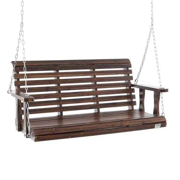 Hojdačka z cédrového dreva na verandu, 1370x710x600 mm, záhradná hojdačka do dvora a do záhrady, vylepšená nosnosť 400 kg, robustná hojdacia lavica so závesnými reťazami na vonkajšie použitie, hnedá