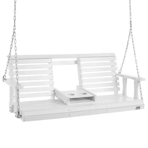 Hojdačka z cédrového dreva na verandu, 1523x710x600 mm, záhradná hojdačka do dvora a záhrady, vylepšená nosnosť cca 400 kg, robustná hojdacia lavica so závesnými reťazami na vonkajšie použitie, biela