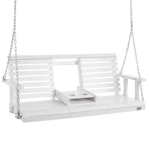 Hojdačka z cédrového dreva na verandu, 1523x710x600 mm, záhradná hojdačka do dvora a záhrady, vylepšená nosnosť cca 400 kg, robustná hojdacia lavica so závesnými reťazami na vonkajšie použitie, biela