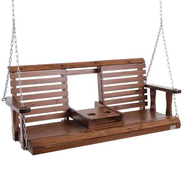 Hojdačka z cédrového dreva na verandu, 1523 x 710 x 600 mm, záhradná hojdačka do dvora a do záhrady, vylepšená nosnosť cca 400 kg, robustná hojdacia lavica so závesnými reťazami na vonkajšie použitie, hnedá