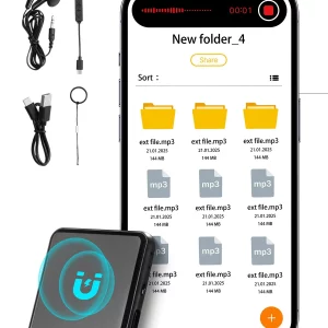 Mini diktafón, 128 GB, nahrávacie zariadenie s prehrávaním, magnetický hlasový záznamník s výdržou 8730 hodín, výdrž batérie 100 hodín, zvukový záznamník MP3 cez USB-C na prednášky, stretnutia a rozhovory