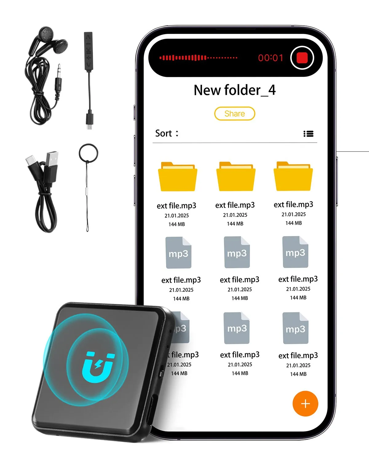 Mini diktafón, 128 GB, nahrávacie zariadenie s prehrávaním, magnetický hlasový záznamník s výdržou 8730 hodín, výdrž batérie 100 hodín, zvukový záznamník MP3 cez USB-C na prednášky, stretnutia a rozhovory