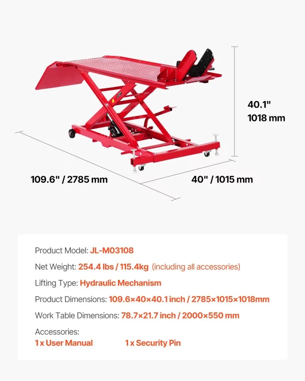 Motocyklový zdvihák Hydraulický zdvihák na motocykle (max. výška zdvihu 787 mm) Zdvíhací stojan s posuvným držiakom, stojan na opravu bicyklov (nosnosť 453,59 kg) s bezpečnostným zámkom pre terénne vozidlá a motocykel – Obrázok 7