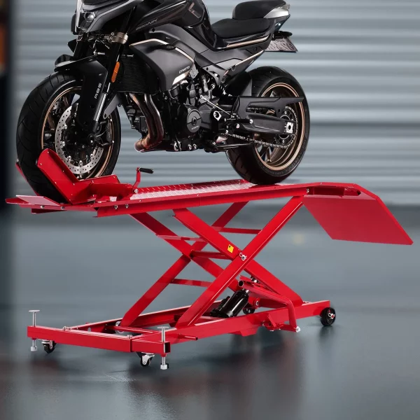Motocyklový zdvihák Hydraulický zdvihák na motocykle (max. výška zdvihu 787 mm) Zdvíhací stojan s posuvným držiakom, stojan na opravu bicyklov (nosnosť 453,59 kg) s bezpečnostným zámkom pre terénne vozidlá a motocykel – Obrázok 6
