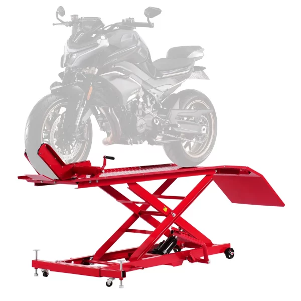 Motocyklový zdvihák Hydraulický zdvihák na motocykle (max. výška zdvihu 787 mm) Zdvíhací stojan s posuvným držiakom, stojan na opravu bicyklov (nosnosť 453,59 kg) s bezpečnostným zámkom pre terénne vozidlá a motocykel – Obrázok 5