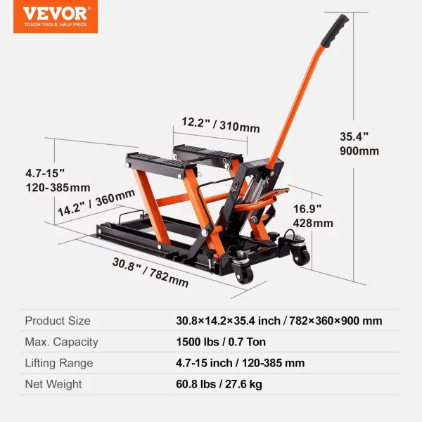 Hydraulický zdvihák na motocykel s nosnosťou 700 kg, zdvihák na motocykel, zdvíhacia plošina pre motocykle, montážny stojan na motocykel, nastaviteľný 120 – 385 mm, montážny stojan, zdvihák na motocykle, stojan na motocykel do garáže a vonkajších priestorov – Obrázok 7