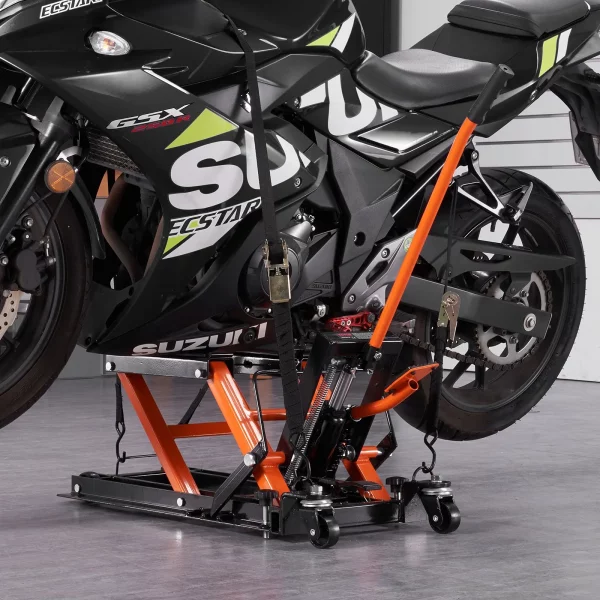 Hydraulický zdvihák na motocykel s nosnosťou 700 kg, zdvihák na motocykel, zdvíhacia plošina pre motocykle, montážny stojan na motocykel, nastaviteľný 120 – 385 mm, montážny stojan, zdvihák na motocykle, stojan na motocykel do garáže a vonkajších priestorov – Obrázok 6