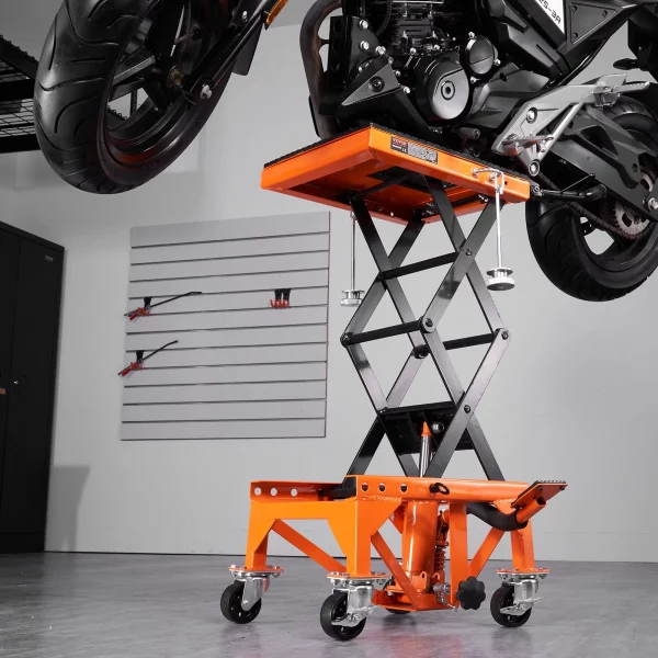 Hydraulický zdvihák na motocykel s nosnosťou 158 kg, zdvihák na motocykel, zdvíhacia plošina pre motocykle, montážny stojan na motocykel, nastaviteľný 350 – 905 mm, montážny stojan, zdvihák na motocykle, stojan na motocykel do garáže a vonkajších priestorov – Obrázok 5