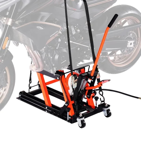 Motocyklový zdvihák Hydraulický a pneumatický a rolovací zdvihák na motocykle s výškovým rozsahom 119 – 381 mm, zdvihák na opravu bicyklov (nosnosť 680 kg) s odnímateľnou rampou – Obrázok 5