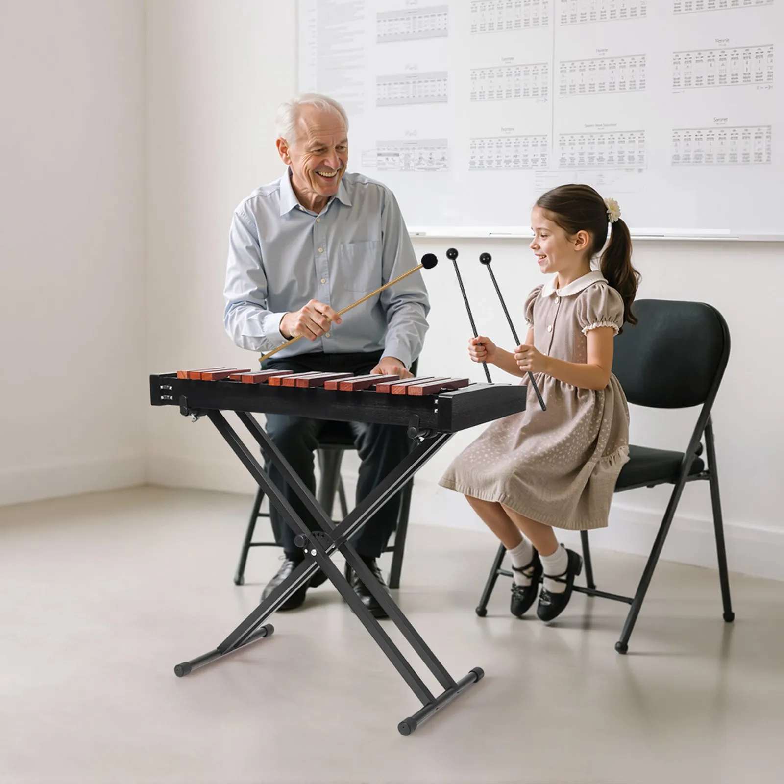 Glockenspiel, 32 nôt, profesionálny drevený xylofónový bicí nástroj s výškovo nastaviteľným stojanom z uhlíkovej ocele, 4 paličky, prenosná taška, sada hudobných nástrojov pre začiatočníkov – Obrázok 3