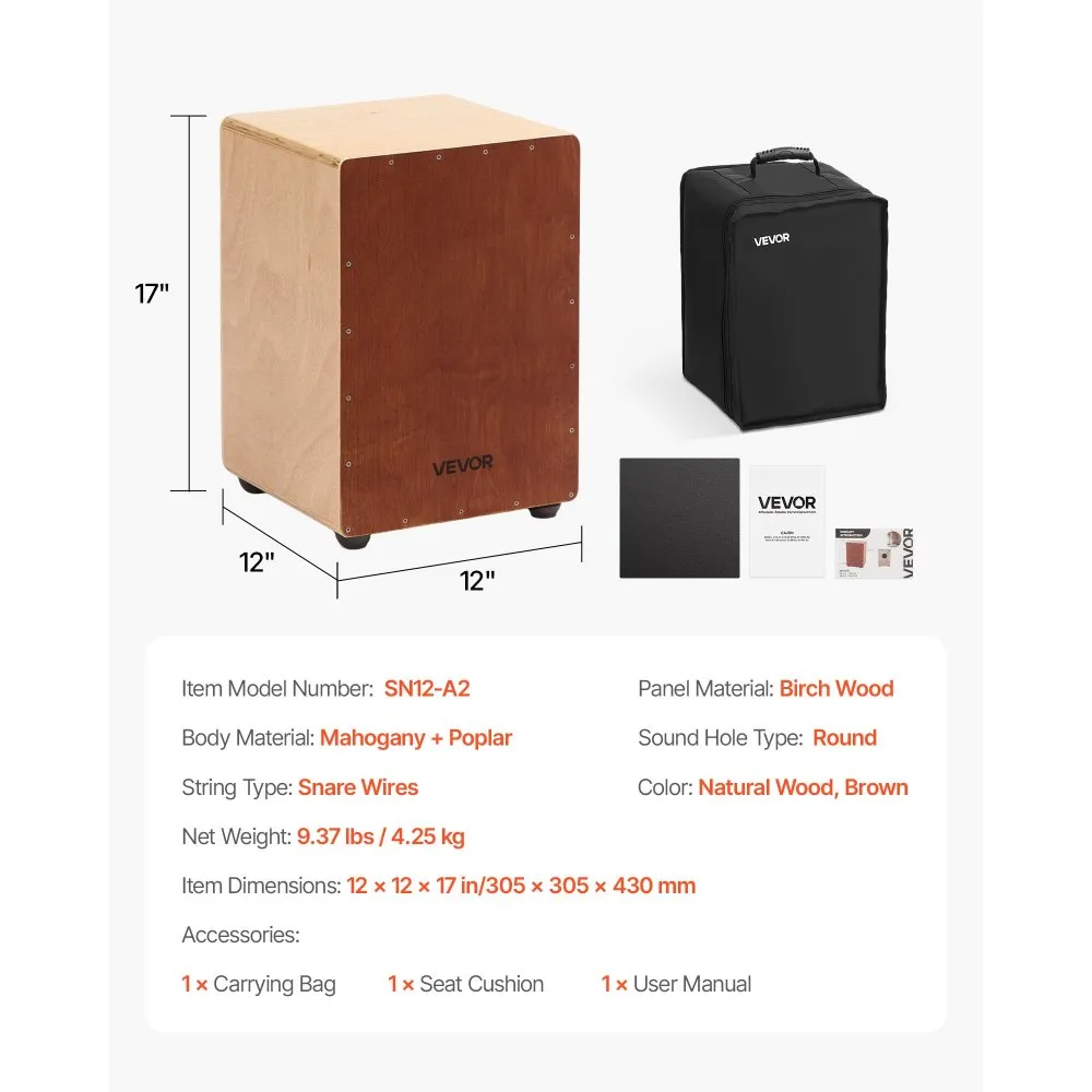 Cajon, bubon s vnútornými drôtmi pre malý bubon, ľahká drevená bubnová skrinka, hudobný nástroj so zaoblenými hranami, vrátane cestovnej tašky, pre začiatočníkov a profesionálov, 305 x 305 x 430 mm – Obrázok 4