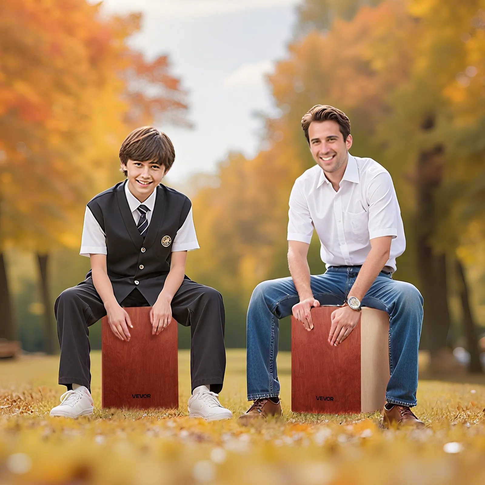 Cajon, bubon s vnútornými gitarovými strunami, ľahká drevená bubnová skrinka, prenosný bicí hudobný nástroj s cestovnou taškou, zaoblené hrany, pre začiatočníkov a profesionálov, 305 x 305 x 430 mm – Obrázok 2