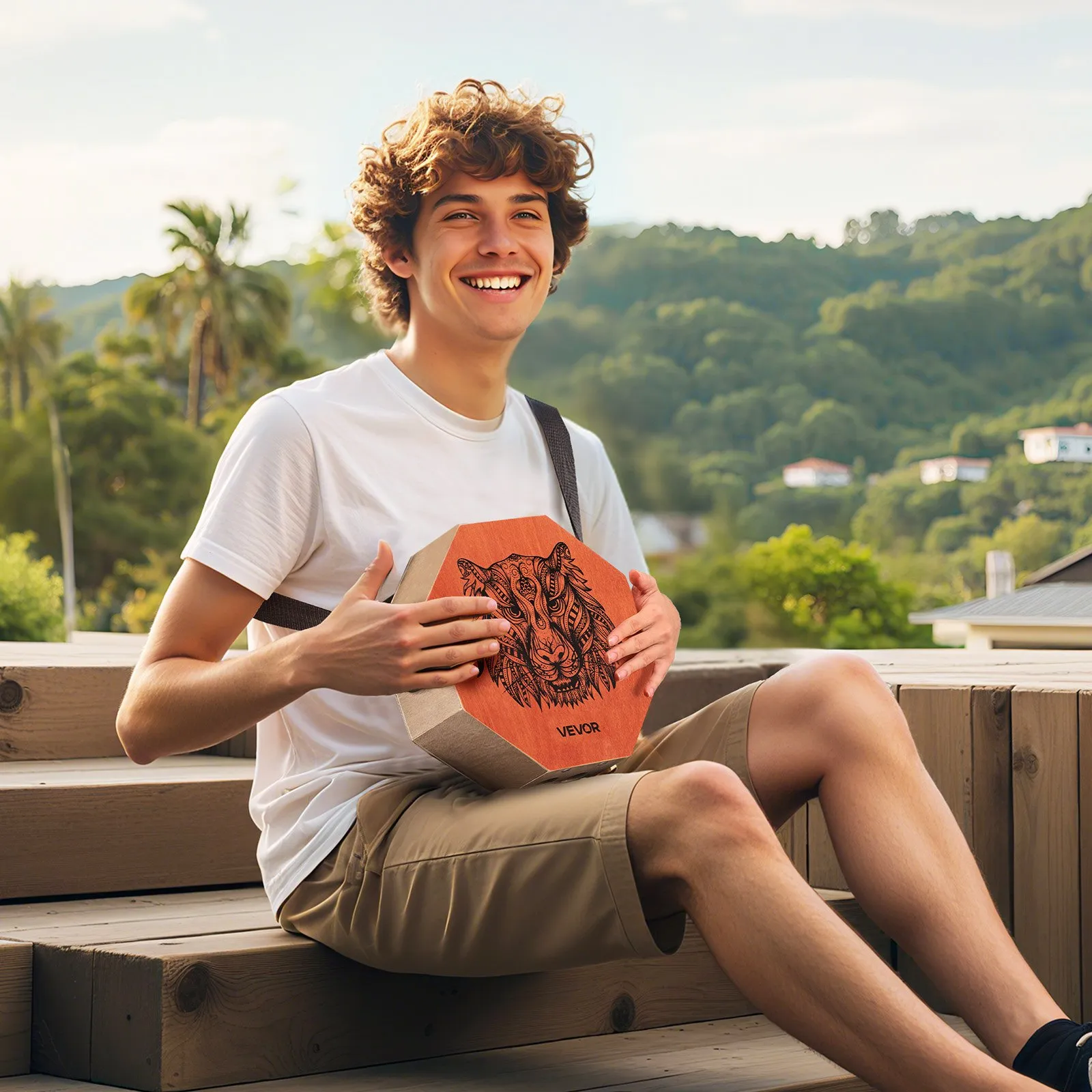 Cajon nástroj s vnútornými gitarovými strunami a basovým tónom, prenosná drevená perkusná skrinka, bubnový hudobný nástroj z brezového dreva s nastaviteľným popruhom, pre začiatočníkov a profesionálov, 295 x 295 x 100 mm – Obrázok 2