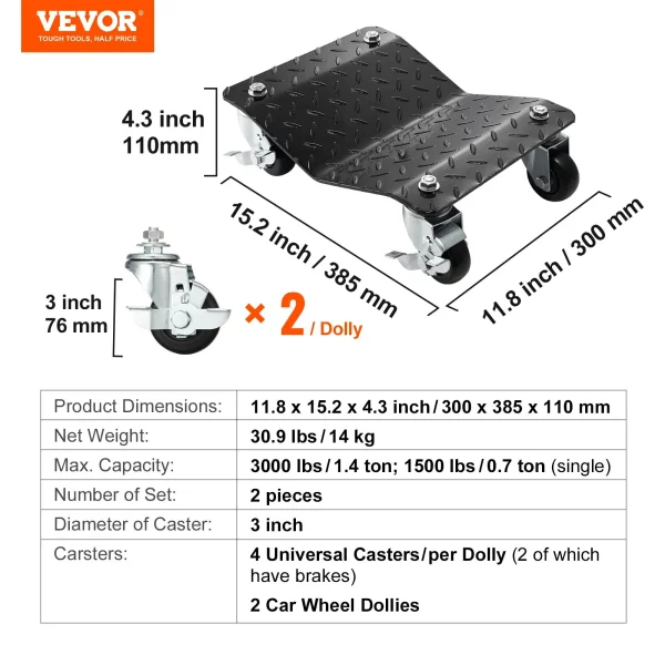 Prenosný vozík na pneumatiky, 2 kusy, nosnosť 1400 kg, núdzový vozík pre elektrické vozidlá, 4-kolesový vozík na pneumatiky, robustný mobilný oceľový vozík, držiak pneumatík, vhodný pre autá, motocykle, pickupy atď. – Obrázok 6