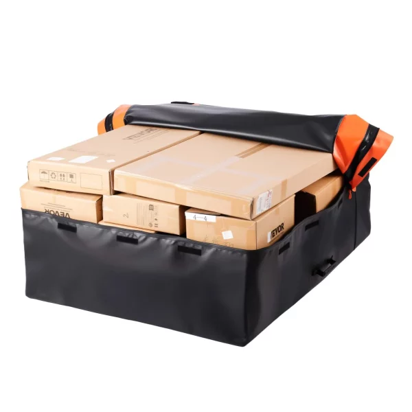Carrier Bag, taška na korbu nákladného vozidla vyrobená z vodotesného PVC 840D (0,736 m³), ​​​​batožinová taška na uskladnenie na zadnej strane nákladných vozidiel s nákladnou sieťou pre osobné automobily, SUV, dodávky, čierna/oranžová – Obrázok 2