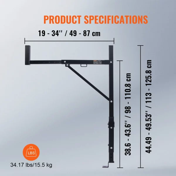 Stojan na rebríky na nákladné autá, výsuvný stojan na rebríky 49 – 87 cm, nastaviteľná výška 980 – 1108 mm, nosnosť 113 kg, oceľový stojan na rebríky pre nákladné autá, nosič korby na kajak, surfovú dosku, drevený – Obrázok 7