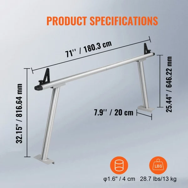 Nosič na nákladné autá, nosnosť 363 kg, hliníkový nosič rebríkov 1803 x 816,64 mm s 8 nevŕtacími C-svorkami, nosič na korbu nákladného auta s dvoma tyčami, sada pre kajak, surfovú dosku – Obrázok 7