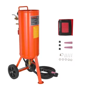 Mobilný pieskovací systém 37 l, pracovná hadica 2,3 m, pracovný tlak pieskovacieho zariadenia 60 – 110 PSI, ideálny na odstraňovanie hrdze, farby, škvŕn a leštenie veľkých plôch