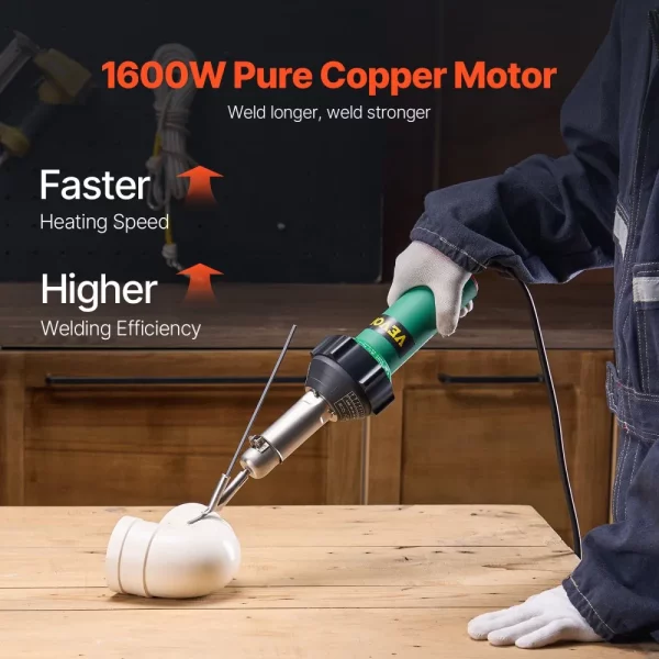 Teplovzdušná zváračka plastov  1600W teplovzdušná pištoľ, 50-600°C zvárací horák na PVC, TPO a vinyl, sada teplovzdušnej zváračky s 11 kusmi príslušenstva - náradie, tryska, valček, čepele pre PP/PE/PVC – Obrázok 5