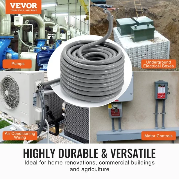 Flexibilná hadica  25,4 mm, 30,5 m, kvapalinotesná PVC rúrka, nekovová, s 5 rovnými a 5 90-stupňovými spojkami, pre riadiace čerpadlo motora klimatizácie, IP65 – Obrázok 6