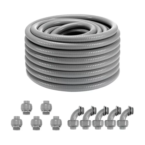 Elektrická flexibilná hadica  19,1 mm, 30,5 m, kvapalinotesná PVC rúrka, s 5 rovnými a 5 90-stupňovými spojkami, pre riadiace čerpadlo motora klimatizácie, IP65 – Obrázok 5