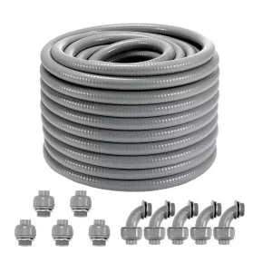 Elektrická flexibilná hadica  19,1 mm, 30,5 m, kvapalinotesná PVC rúrka, s 5 rovnými a 5 90-stupňovými spojkami, pre riadiace čerpadlo motora klimatizácie, IP65