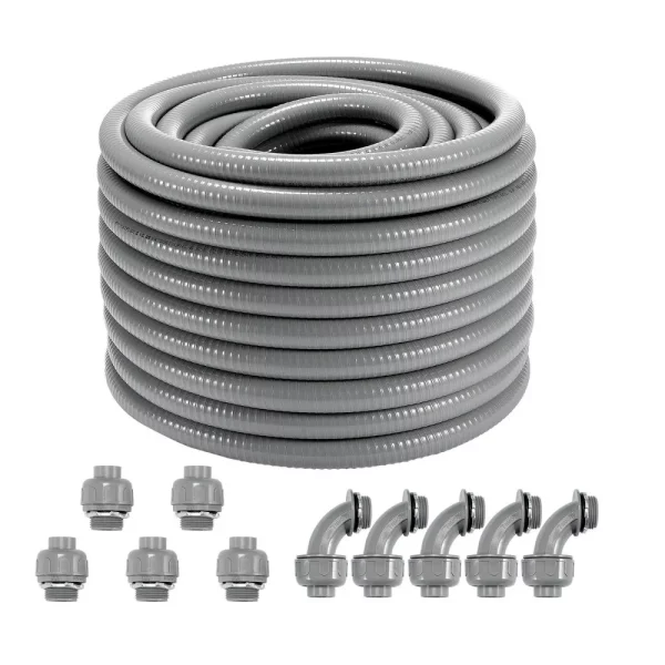 Elektrická flexibilná hadica  19,1 mm, 30,5 m, kvapalinotesná PVC rúrka, s 5 rovnými a 5 90-stupňovými spojkami, pre riadiace čerpadlo motora klimatizácie, IP65
