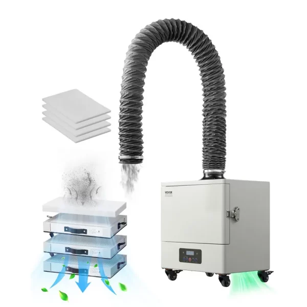 Odsávač dymu zo zvárania, absorbér dymu zo spájkovania 459 m³/h s motorom 280 W, 4-stupňový filter, 10 rýchlostí a čistička dymu s diaľkovým ovládaním na spájkovanie, gravírovanie a zváranie svojpomocne