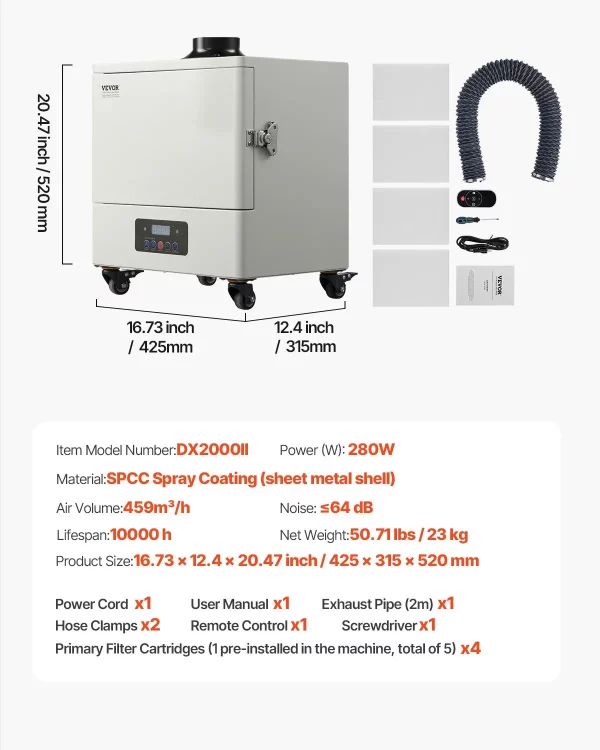 Odsávač dymu zo zvárania, absorbér dymu zo spájkovania 459 m³/h s motorom 280 W, 4-stupňový filter, 10 rýchlostí a čistička dymu s diaľkovým ovládaním na spájkovanie, gravírovanie a zváranie svojpomocne – Obrázok 6