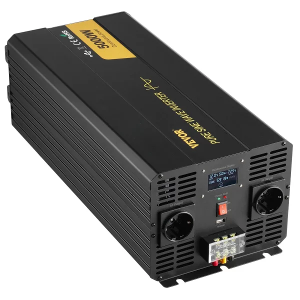 5000 W čistý sínusový menič výkonu, DC 12V na AC 230V menič do auta s LCD displejom, USB portom a diaľkovým ovládaním, menič napätia pre auto, karavan, nákladné auto, solárny systém, cestovanie, kempovanie – Obrázok 4