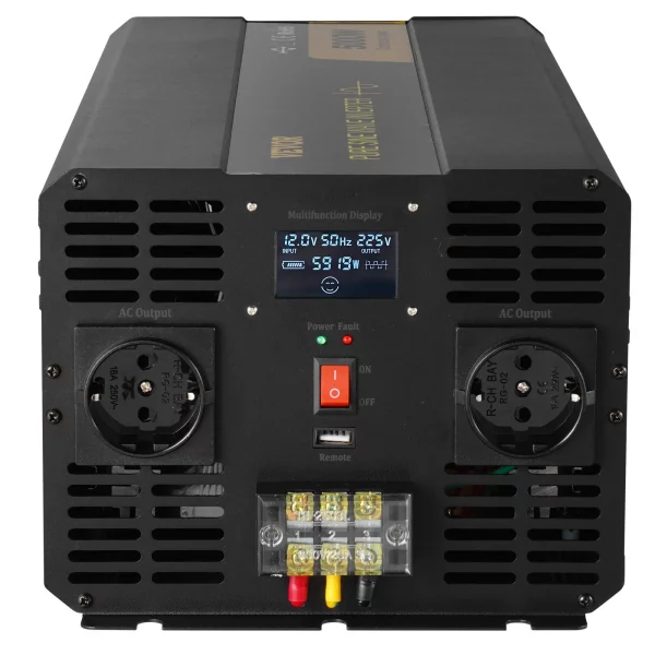 5000 W čistý sínusový menič výkonu, DC 12V na AC 230V menič do auta s LCD displejom, USB portom a diaľkovým ovládaním, menič napätia pre auto, karavan, nákladné auto, solárny systém, cestovanie, kempovanie – Obrázok 2