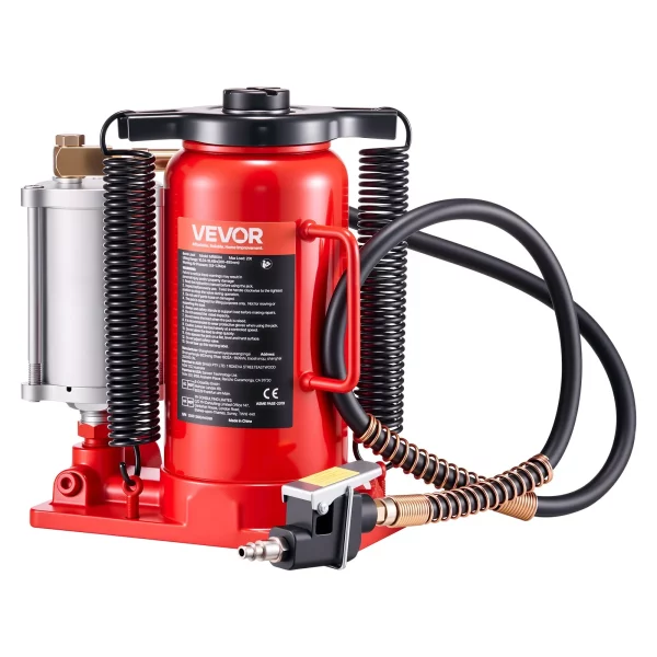 Pneumatický hydraulický zdvihák na fľaše 20t s rozsahom zdvihu 260 – 495 mm, pneumatický/ručný zdvihák na fľaše s pumpou pre opravy automobilov, pickupov, obytných vozidiel, SUV, červený – Obrázok 4