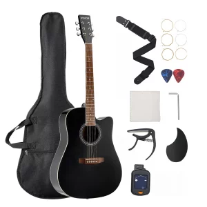 Elektroakustická gitara Cutaway Solo pre začiatočníkov, sada 1041,4 mm (41 palcov), čierna