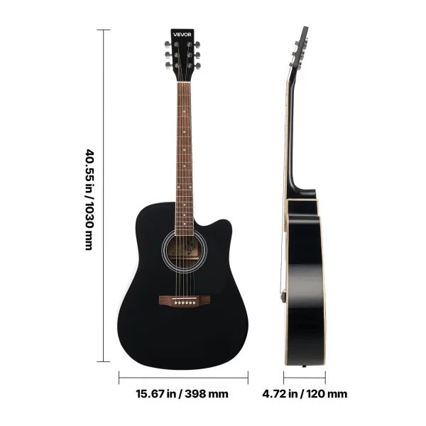 Elektroakustická gitara Cutaway Solo pre začiatočníkov, sada 1041,4 mm (41 palcov), čierna – Obrázok 3