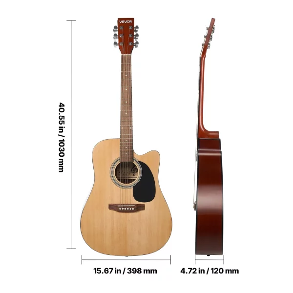 Elektroakustická gitara Cutaway pre začiatočníkov 1041,4 mm (41 palcov), dospelá, natural – Obrázok 3