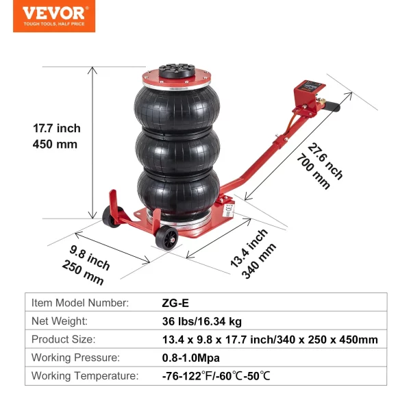 Pneumatický zdvihák Trojitý vakový vzduchový zdvihák 3t, Trojitý vakový vzduchový zdvihák s výškou zdvihu 140 – 450 mm, vakový vzduchový zdvihák, 5-minútový zdvihák, šetriaci prácu pre SUV, nákladné autá, osobné autá atď. – Obrázok 7