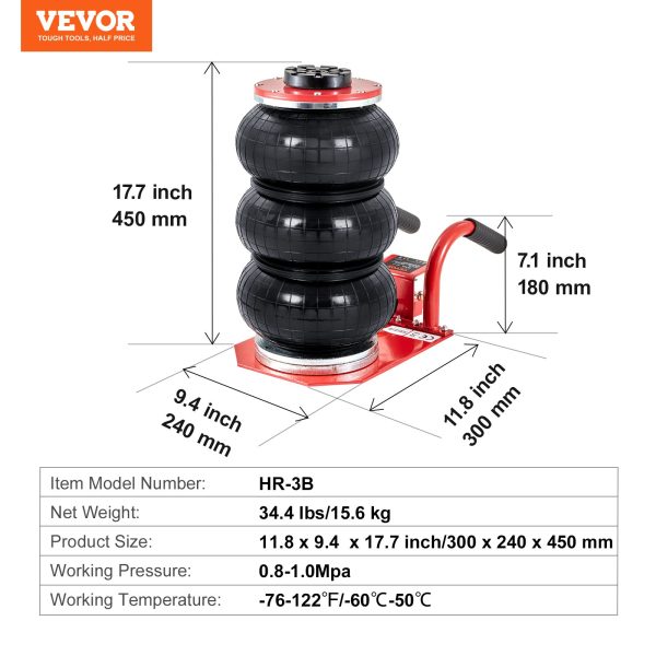 Pneumatický zdvihák Trojitý vakový vzduchový zdvihák 3 t, Trojitý vakový vzduchový zdvihák, výška zdvihu 140 – 450 mm, airbagový vzduchový zdvihák, 5-minútový zdvihák s krátkou rukoväťou, červený automobilový zdvihák, šetriaci prácu – Obrázok 7