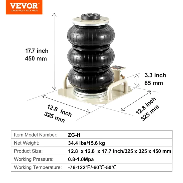 Pneumatický zdvihák auta, vzduchový zdvihák 3t, biely trojitý vakový vzduchový zdvihák, výška zdvihu 140 – 450 mm, vakový vzduchový zdvihák, zdvih 5 minút, automobilový zdvihák pre SUV, nákladné autá, autobusy atď. – Obrázok 7