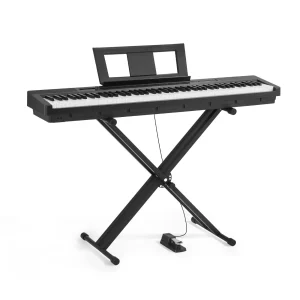 Digitálne piano  88 klávesov, plne vážené, elektrické piano s duálnou klaviatúrou a reproduktormi s X-stojanom, sustain pedál, funkcia nahrávania, 280 tónov, bezdrôtové pripojenie, pre začiatočníkov, čierne