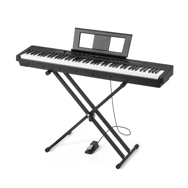 Digitálne piano  88 klávesov, plne vážené, elektrické piano s duálnou klaviatúrou a reproduktormi s X-stojanom, sustain pedál, funkcia nahrávania, 280 tónov, bezdrôtové pripojenie, pre začiatočníkov, čierne – Obrázok 3
