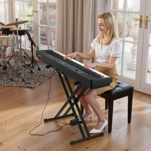 Digitálne piano  88 klávesov, plne vážené, elektrické piano s duálnou klaviatúrou a reproduktormi s X-stojanom, sustain pedál, funkcia nahrávania, 280 tónov, bezdrôtové pripojenie, pre začiatočníkov, čierne – Obrázok 2