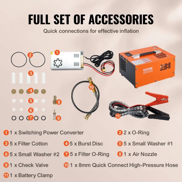 Kompresor PCP 30Mpa/4500 PSI, prenosný vzduchový kompresor 0,5 l, PCP kompresor DC12V a AC115V, 25 minútový pracovný cyklus, vzduchové čerpadlo, vysokovýkonný menič, vysokotlakové čerpadlo, vzduchovka, puška – Obrázok 6