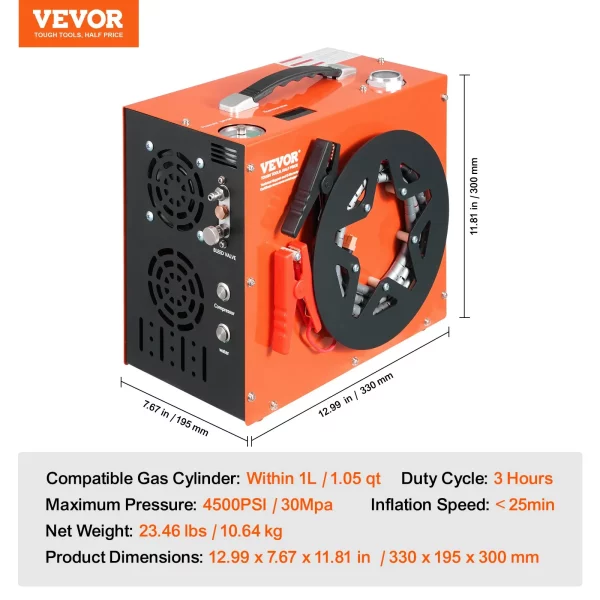 Vzduchový kompresor PCP, prenosný kompresor PCP na vzduchovku 4500 PSI/30 MPa - vstavaný systém chladenia vodou a ventilátorom, automatické zastavenie kompresora na paintballovú bombu DC12V/AC230V pre vzduchovku, potápačskú bombu – Obrázok 5