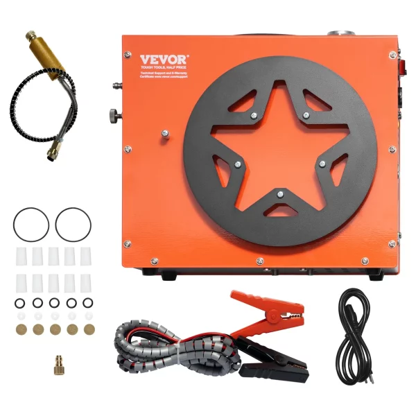 Vzduchový kompresor PCP, prenosný kompresor PCP na vzduchovku 4500 PSI/30 MPa - vstavaný systém chladenia vodou a ventilátorom, automatické zastavenie kompresora na paintballovú bombu DC12V/AC230V pre vzduchovku, potápačskú bombu – Obrázok 4
