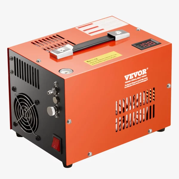 Vzduchový kompresor PCP, kompresor PCP pre vzduchovku 4500 PSI so vstavaným meničom a chladiacim systémom ventilátora, kompresorové čerpadlo DC12V/AC230V s manuálnym zastavením pre vzduchovky, paintball a potápačské fľaše – Obrázok 3