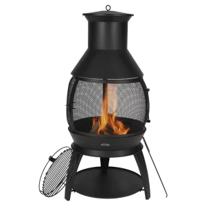 Záhradný krb, φ500x1100 mm, pec z aztéckeho železa na grilovanie a ohrievanie, ohnisko Chimenea s roštom, plášťom komína a nerezovým vekom na komín, na terasu, záhradu, dvor