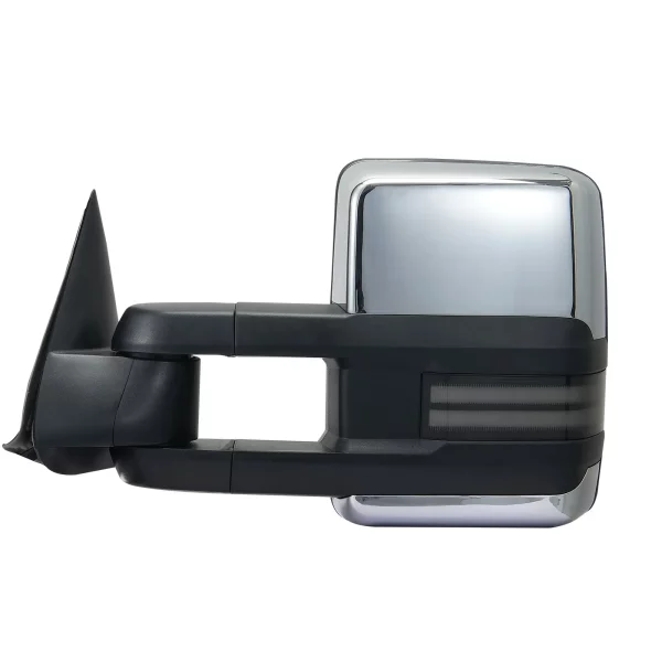 Ťažné zrkadlá, sada ľavého a pravého páru pre Chevrolet Silverado (2003-2007)/GMC/Cadillac, elektricky vyhrievané ťažné zrkadlo so smerovkou, manuálne ovládaný teleskopický sklápací systém, vyhrievanie a odmrazovanie, strieborná – Obrázok 3